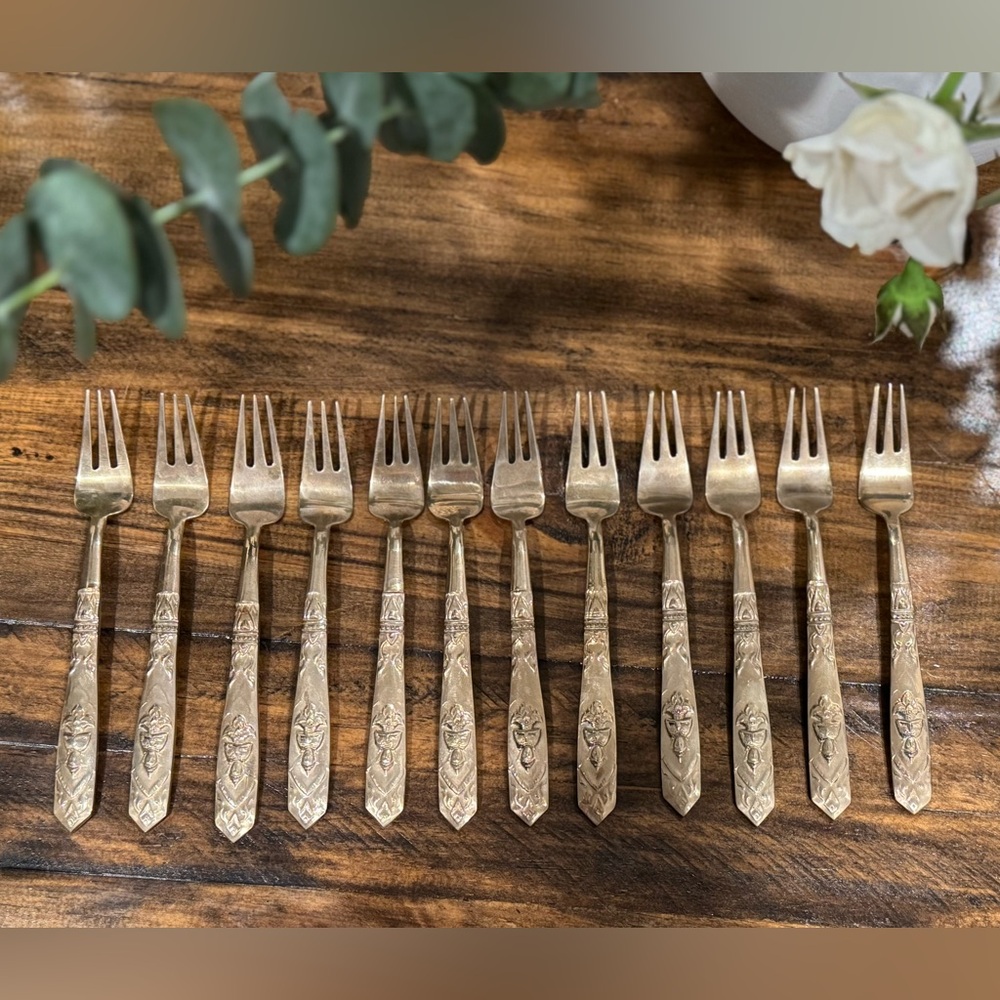 Beautiful Brass Thai Dessert Spoon and Fork 24pc Set